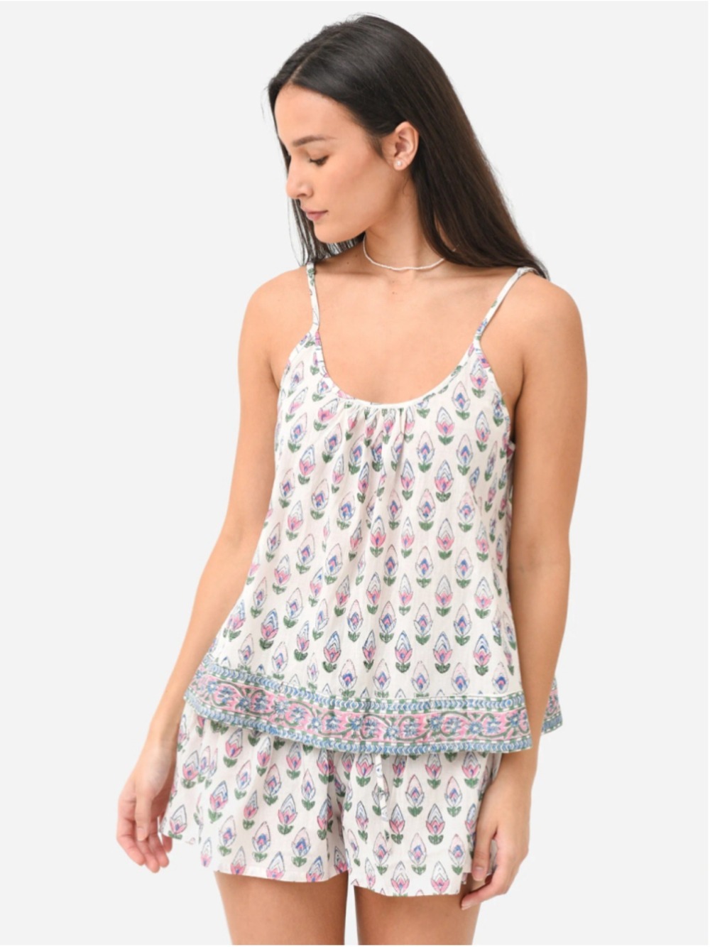 Sur La Vague SLV 100% Cotton Hand Block Print Cami & Shorts Pajama Set Size S